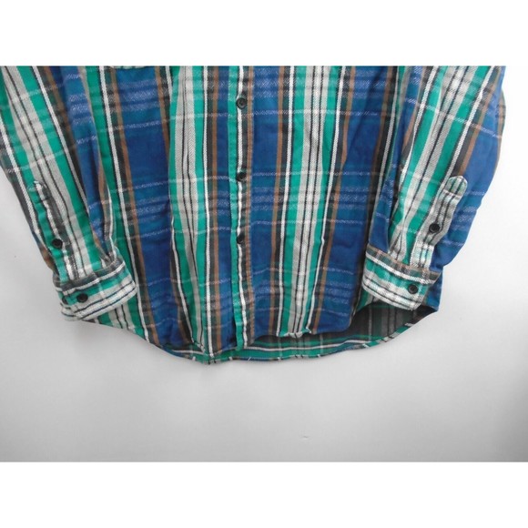 FIVEBROTHER Vintage Mens Size L Heavy Weight Flannel Blue Plaid Long Sleeve - Picture 5 of 9